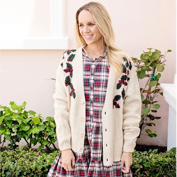 Pink Chicken Sweaters - Pink Chicken Womens Happy Holly Sweater - Holly Embroidery